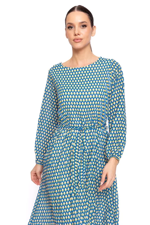 Rochie midi imprimeu geometric albastră RW067 thumbnail picture - 