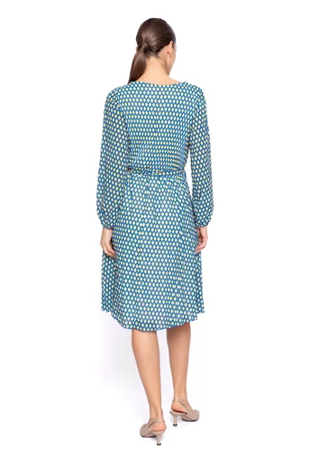 Rochie midi imprimeu geometric albastră RW067
