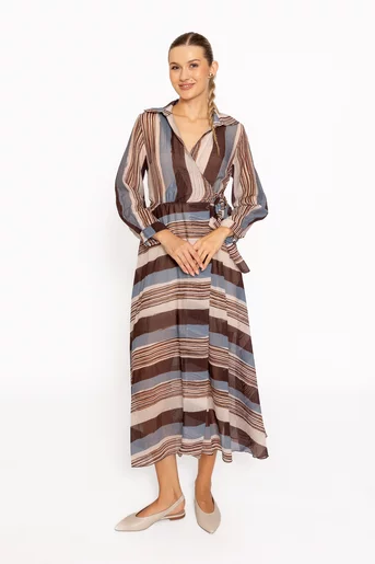 Rochie midi imprimeu geometric maro RKC60802