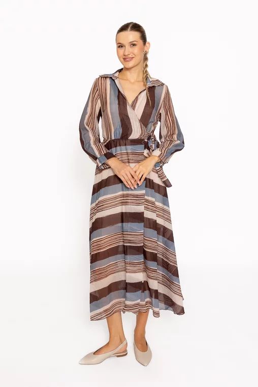 Rochie midi imprimeu geometric maro RKC60802 thumbnail picture - 