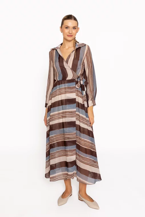 Rochie midi imprimeu geometric maro RKC60802 thumbnail picture - 