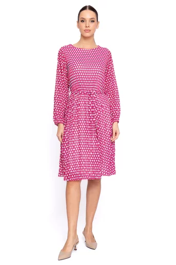 Rochie midi imprimeu geometric roz RW067