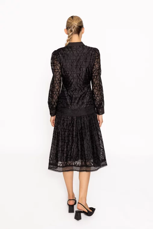 Rochie midi neagră cu dantelă și mâneci lungi  RRS60813 thumbnail picture - 