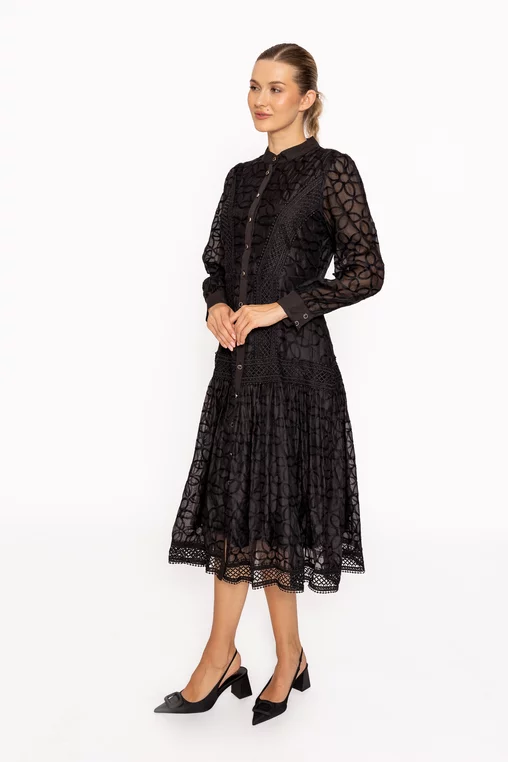 Rochie midi neagră cu dantelă și mâneci lungi  RRS60813 thumbnail picture - 