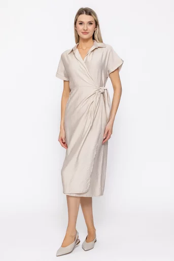 Rochie midi petrecută vâscoză bej RVI60503