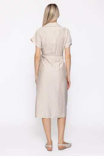 Rochie midi petrecută vâscoză bej RVI60503