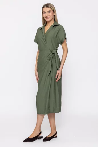 Rochie midi petrecută vâscoză kaki RVI60503
