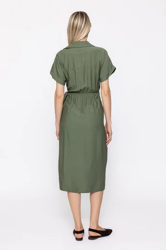 Rochie midi petrecută vâscoză kaki RVI60503