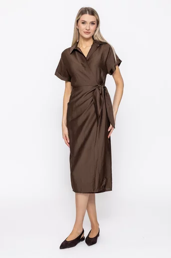 Rochie midi petrecută vâscoză maro RVI60503