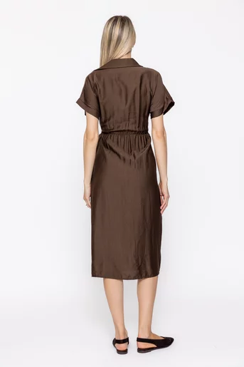 Rochie midi petrecută vâscoză maro RVI60503
