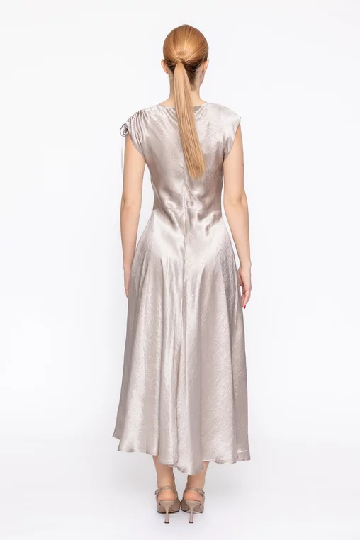 Rochie midi satinată cu șlit lateral bej  RMO60303 thumbnail picture - 