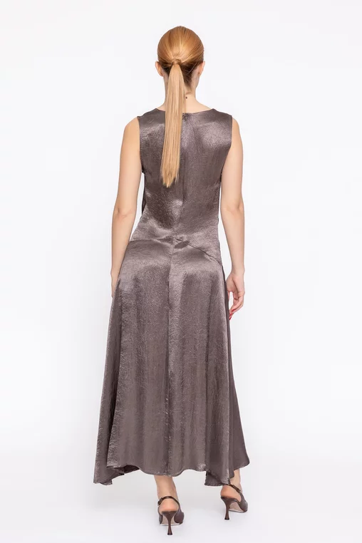 Rochie midi satinată în v taupe RMO60306 thumbnail picture - 