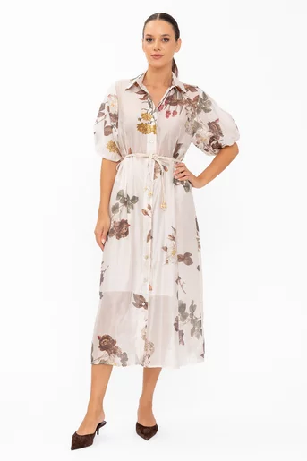 Rochie midi tip cămașă ivory RDP60801