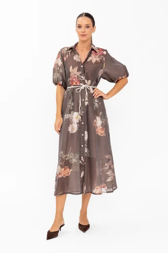 Rochie midi tip cămașă maro RDP60801