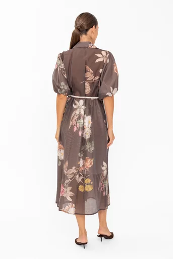 Rochie midi tip cămașă maro RDP60801