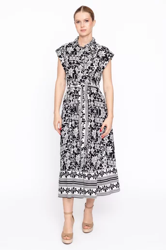Rochie midi tip cămașă neagră RSS60303