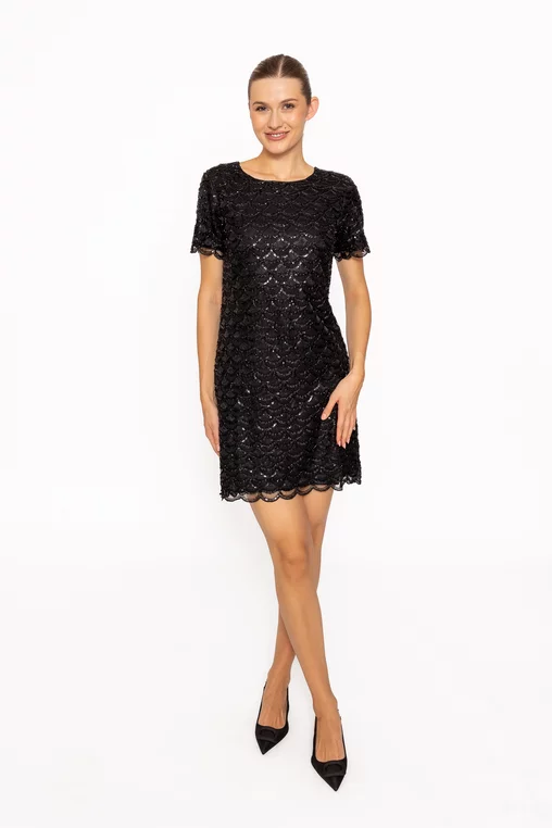 Rochie mini elegantă cu paiete și mărgele neagră RRS60812 thumbnail picture - 