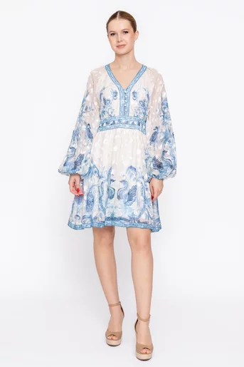 Rochie scurtă cu mâneci bufante bleu RLS60206