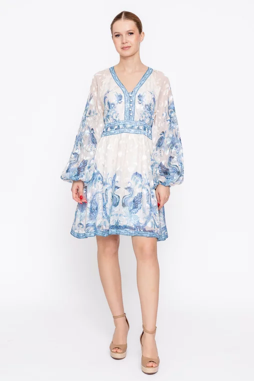 Rochie scurtă cu mâneci bufante bleu RLS60206 thumbnail picture - 