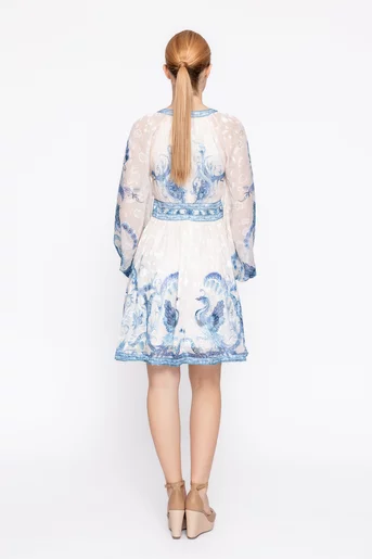 Rochie scurtă cu mâneci bufante bleu RLS60206