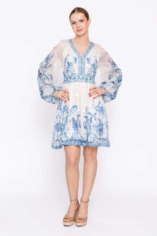 Rochie scurtă cu mâneci bufante bleu RLS60206 thumbnail picture - 