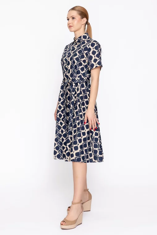 Rochie tip cămașă din bumbac bleumarin RBD60208 thumbnail picture - 