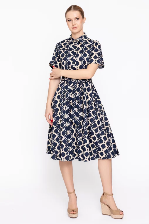 Rochie tip cămașă din bumbac bleumarin RBD60208 thumbnail picture - 