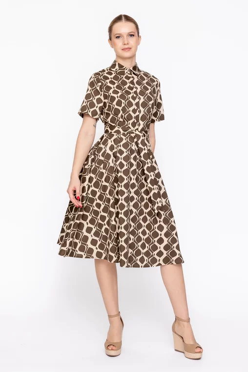 Rochie tip cămașă din bumbac maro RBD60208 thumbnail picture - 