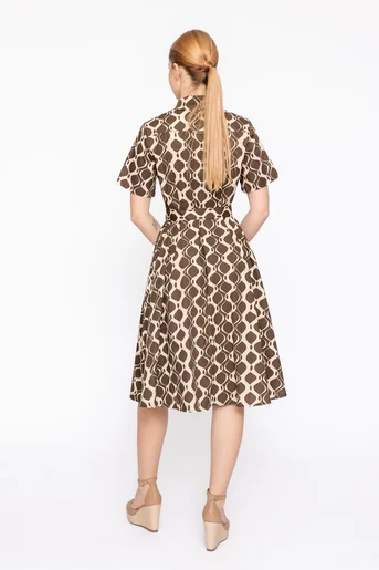 Rochie tip cămașă din bumbac maro RBD60208