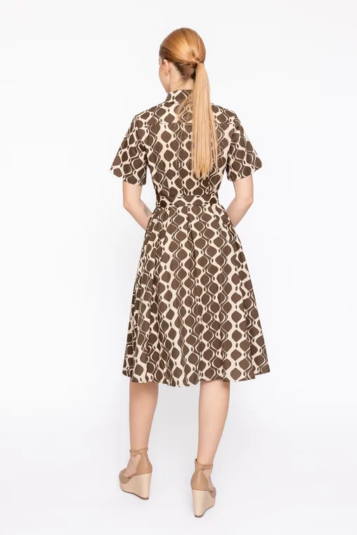 Rochie tip cămașă din bumbac maro RBD60208 thumbnail picture - 