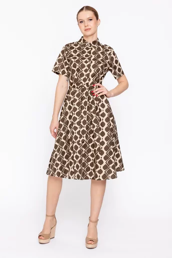 Rochie tip cămașă din bumbac maro RBD60208