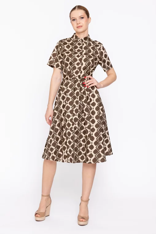 Rochie tip cămașă din bumbac maro RBD60208 thumbnail picture - 
