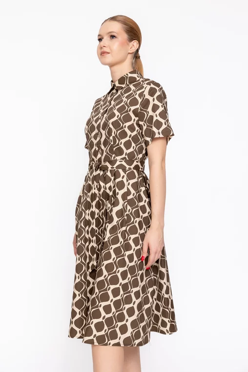 Rochie tip cămașă din bumbac maro RBD60208 thumbnail picture - 
