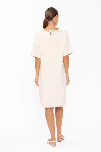 Rochie tricotată cu accesoriu crem RBD60807