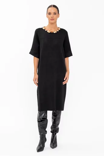 Rochie tricotată cu accesoriu neagră RBD60807