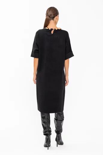 Rochie tricotată cu accesoriu neagră RBD60807