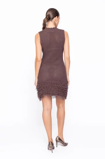 Rochie tricotată cu franjuri maro REF1005