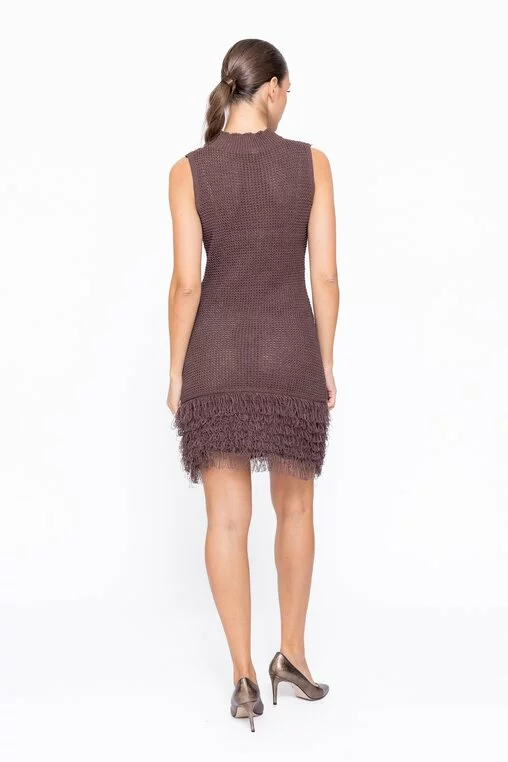 Rochie tricotată cu franjuri maro REF1005 thumbnail picture - 