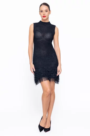 Rochie tricotată cu franjuri neagră REF1005