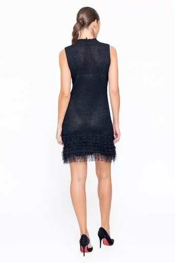 Rochie tricotată cu franjuri neagră REF1005