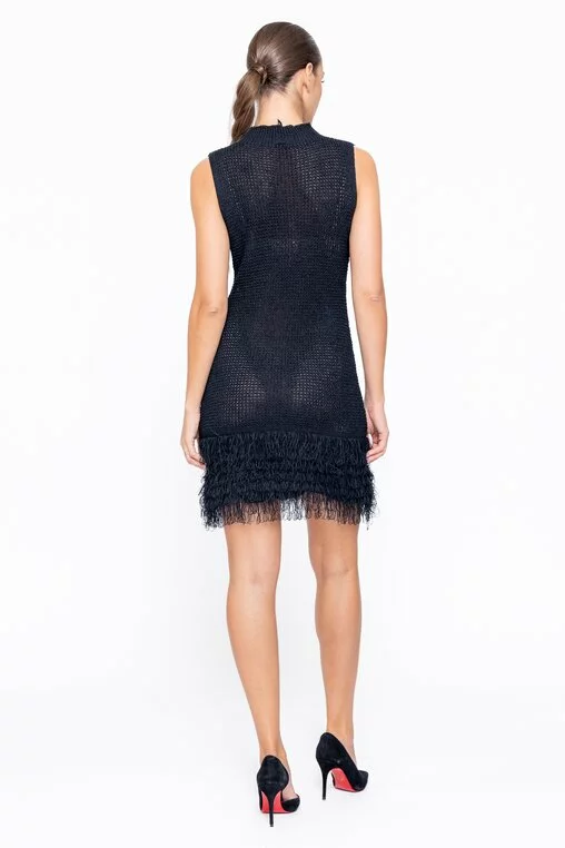 Rochie tricotată cu franjuri neagră REF1005 thumbnail picture - 