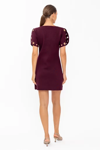Rochie tricotată cu mâneci accesorizate burgundy RBD60801