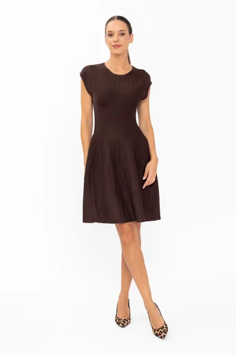 Rochie tricotată în clini maro RBD60802