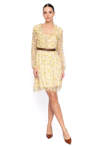 Rochie voal imprimeu floral galbenă RVV60201