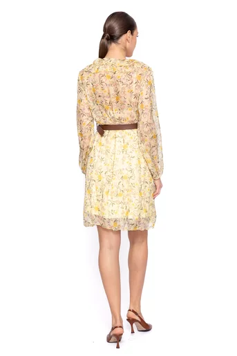 Rochie voal imprimeu floral galbenă RVV60201