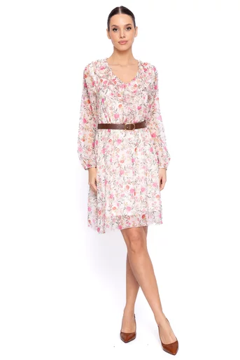 Rochie voal imprimeu floral ivory RVV60201