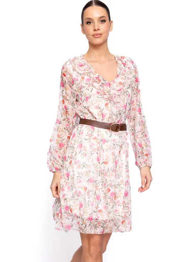 Rochie voal imprimeu floral ivory RVV60201