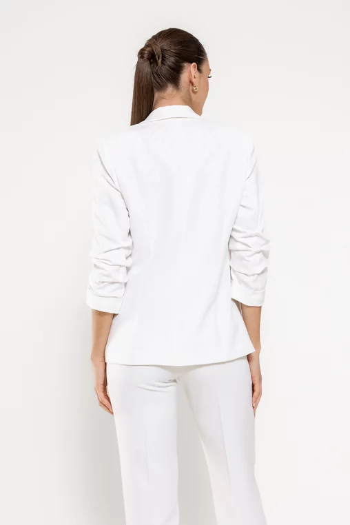 Sacou Caramel casual cu mâneci încrețite alb S1608 thumbnail picture - 