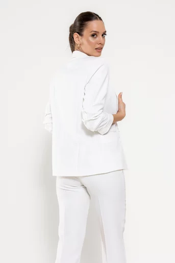Sacou Caramel casual cu mâneci încrețite alb S1608