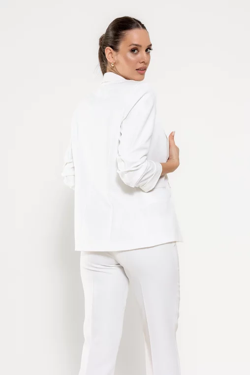 Sacou Caramel casual cu mâneci încrețite alb S1608 thumbnail picture - 